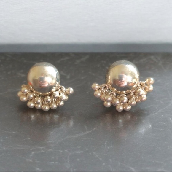 Vintage India Indian Pierced Sterling Silver Earrings - Picture 2 of 4